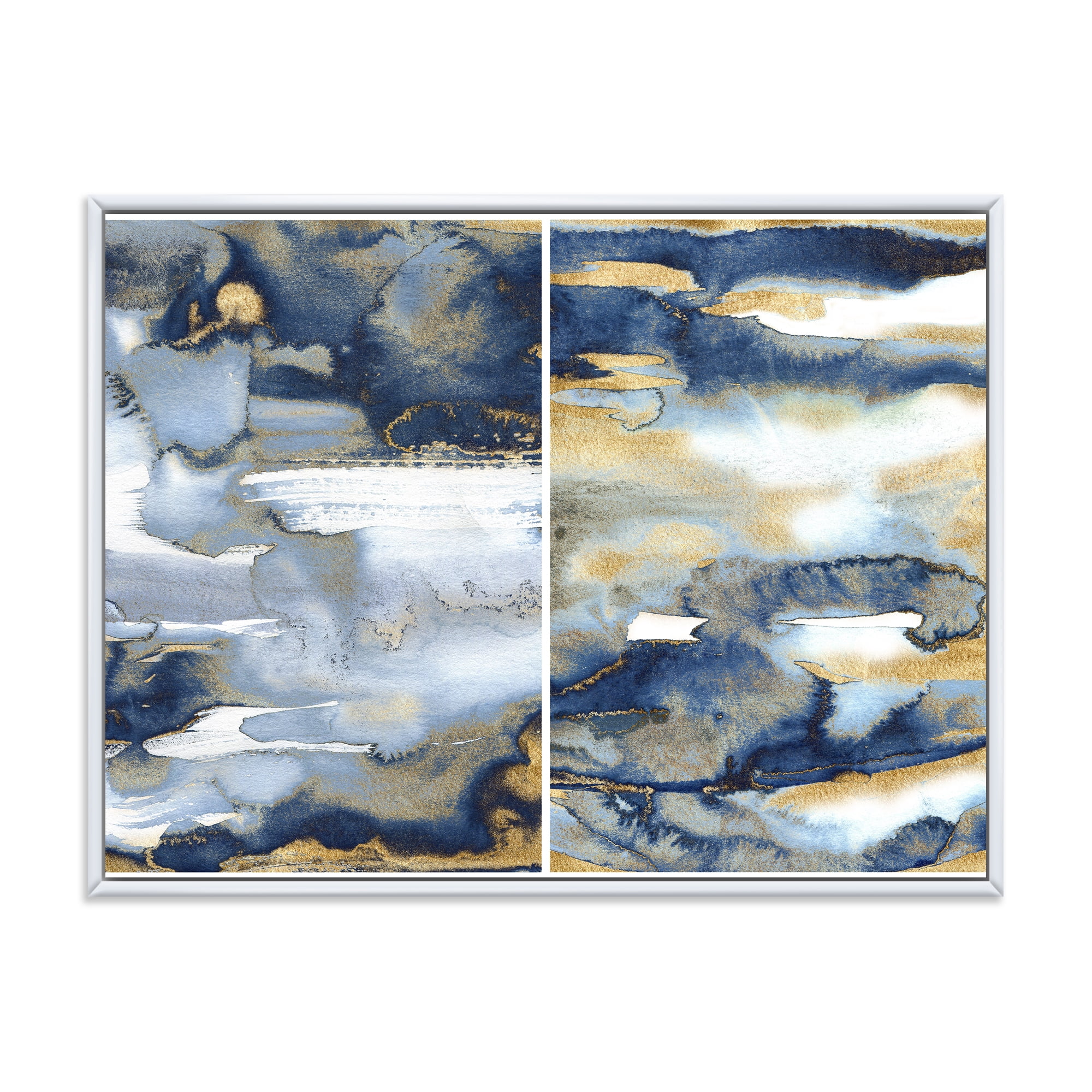 Designart 'Gold and Dark Blue Abstract II' Modern Framed Canvas Wall Art Print