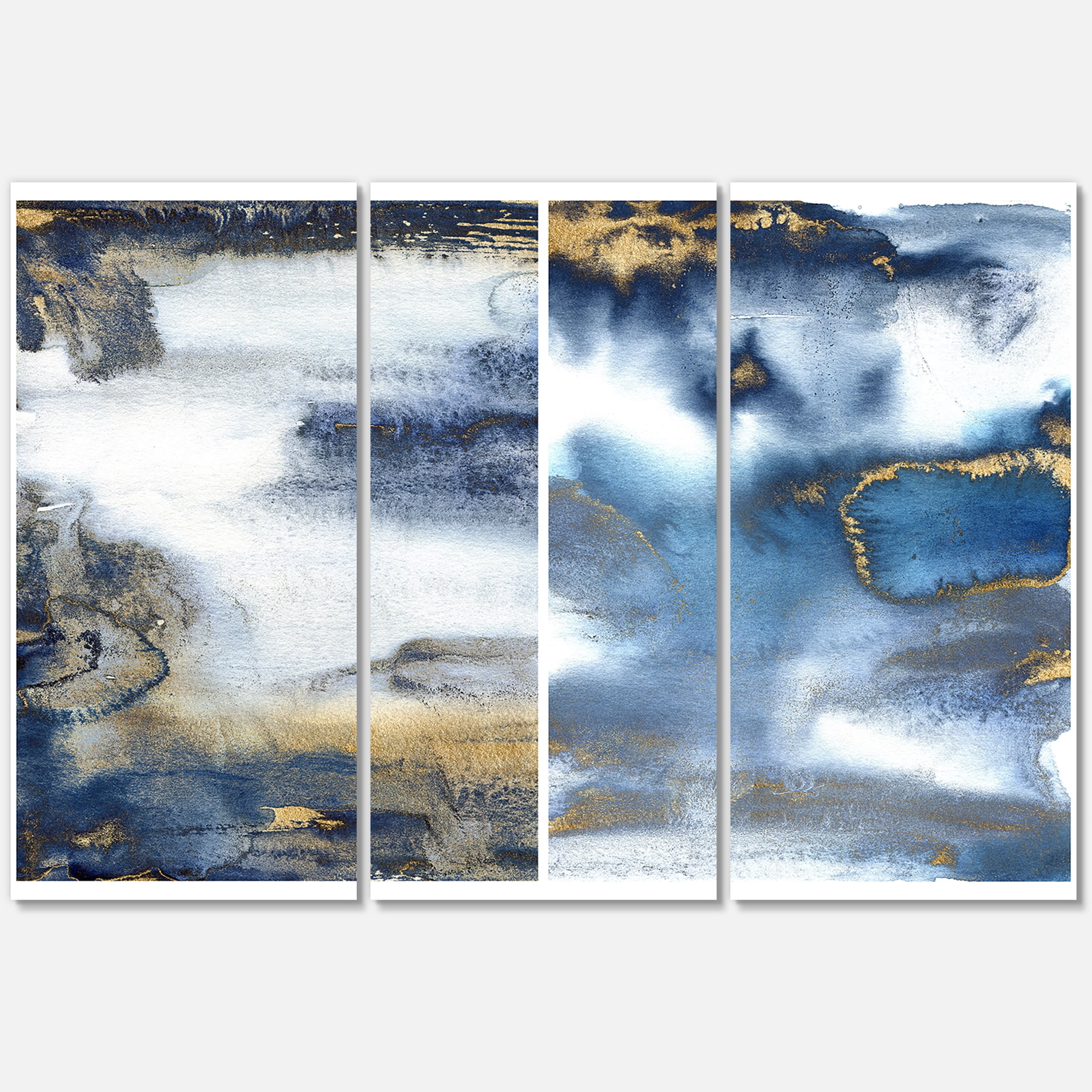Designart ' Gold and Dark Blue Abstract Waves I ' Modern Canvas Wall Art Print