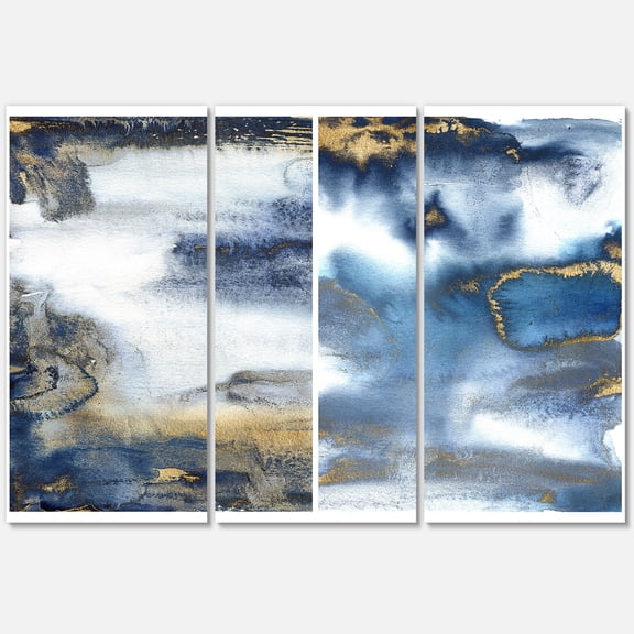 Designart ' Gold and Dark Blue Abstract Waves I ' Modern Canvas Wall Art Print