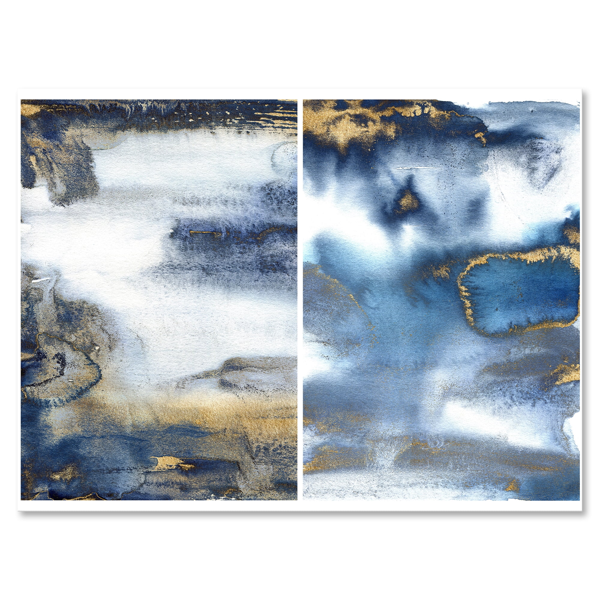 Designart ' Gold and Dark Blue Abstract Waves I ' Modern Canvas Wall Art Print