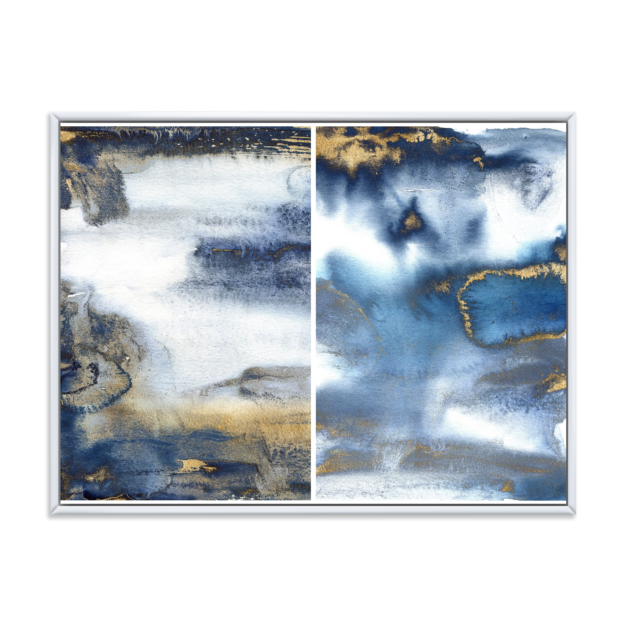 Designart 'Gold and Dark Blue Abstract Waves I' Modern Framed Canvas Wall Art Print