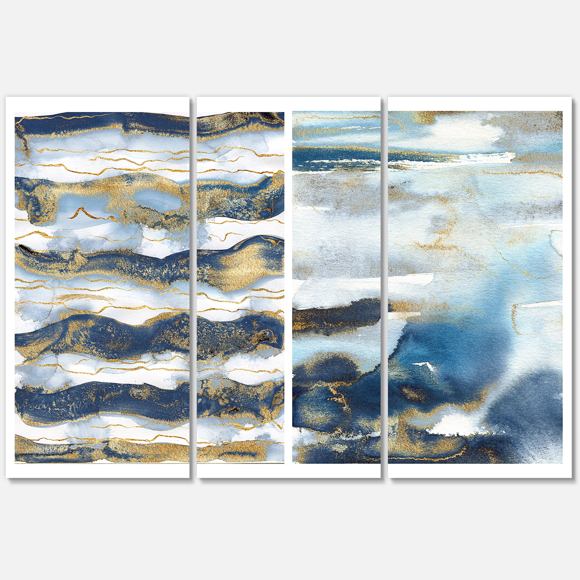 Designart ' Gold and Dark Blue Abstract Waves II ' Modern Canvas Wall Art Print