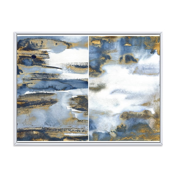 Designart 'Gold and Dark Blue Abstract Waves III' Modern Framed Canvas Wall Art Print