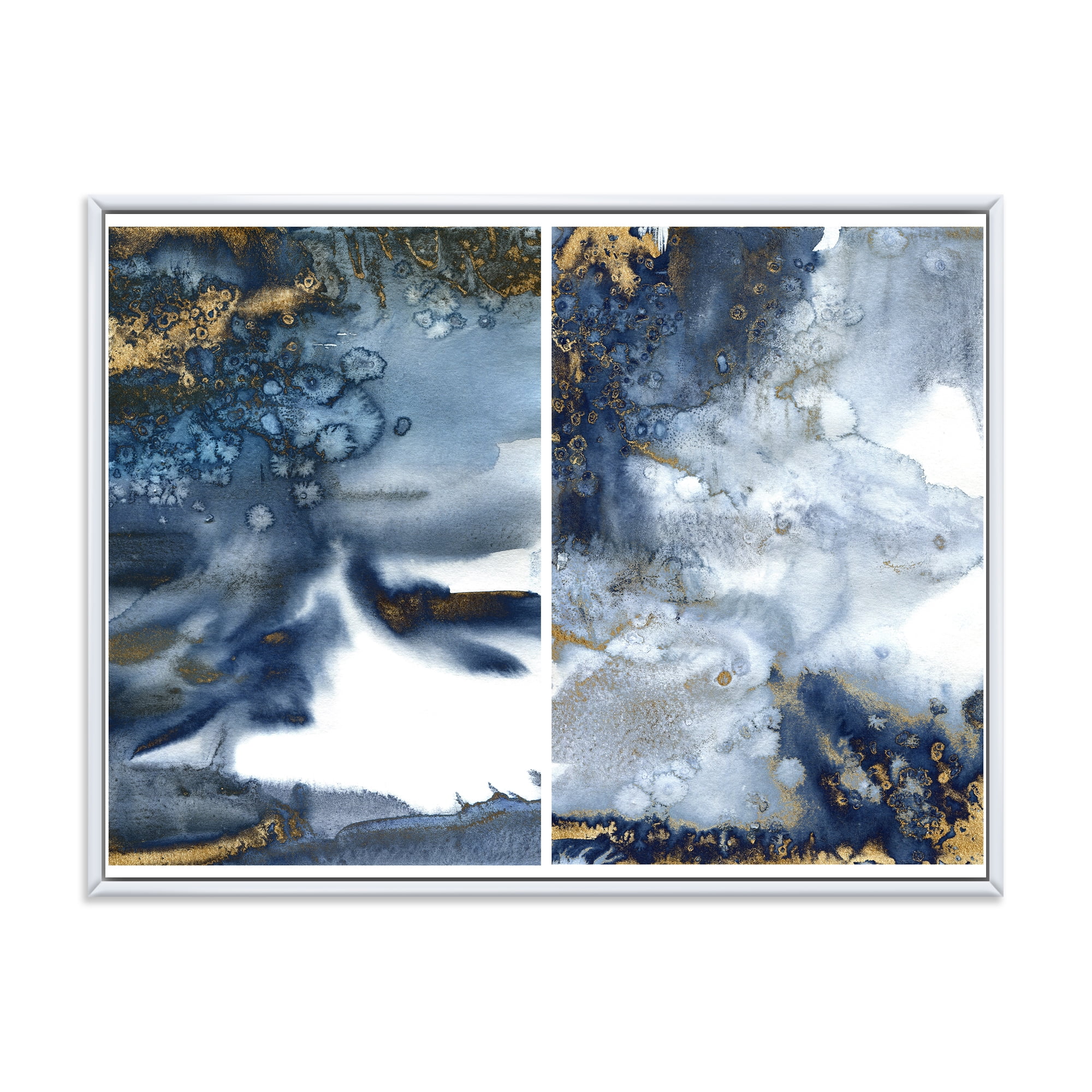 Designart 'Gold and Dark Blue Abstract Waves IV' Modern Framed Canvas Wall Art Print