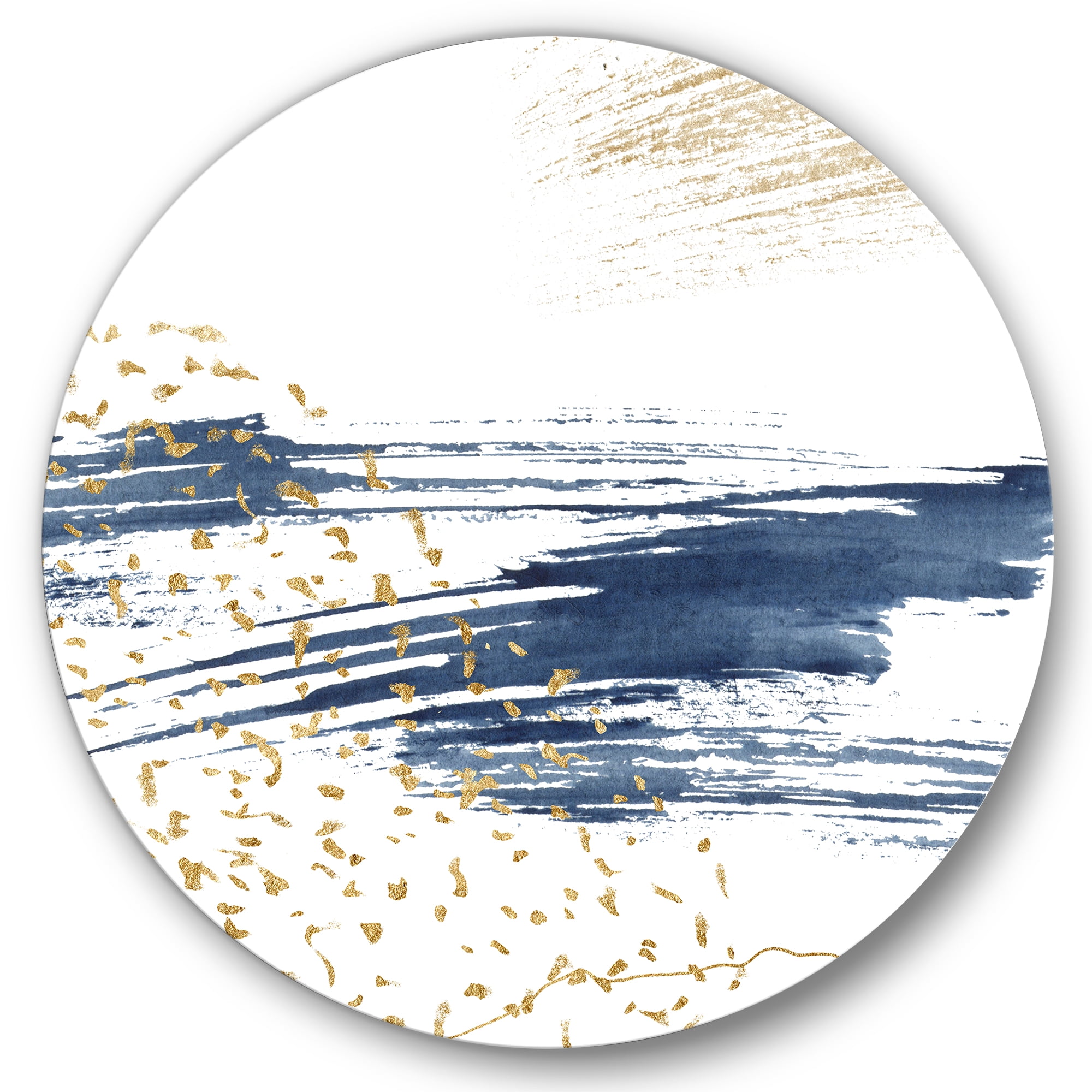 Designart 'Gold and Dark Blue and Abstract I' Modern Circle Metal Wall Art 23x23 - Disc of 23