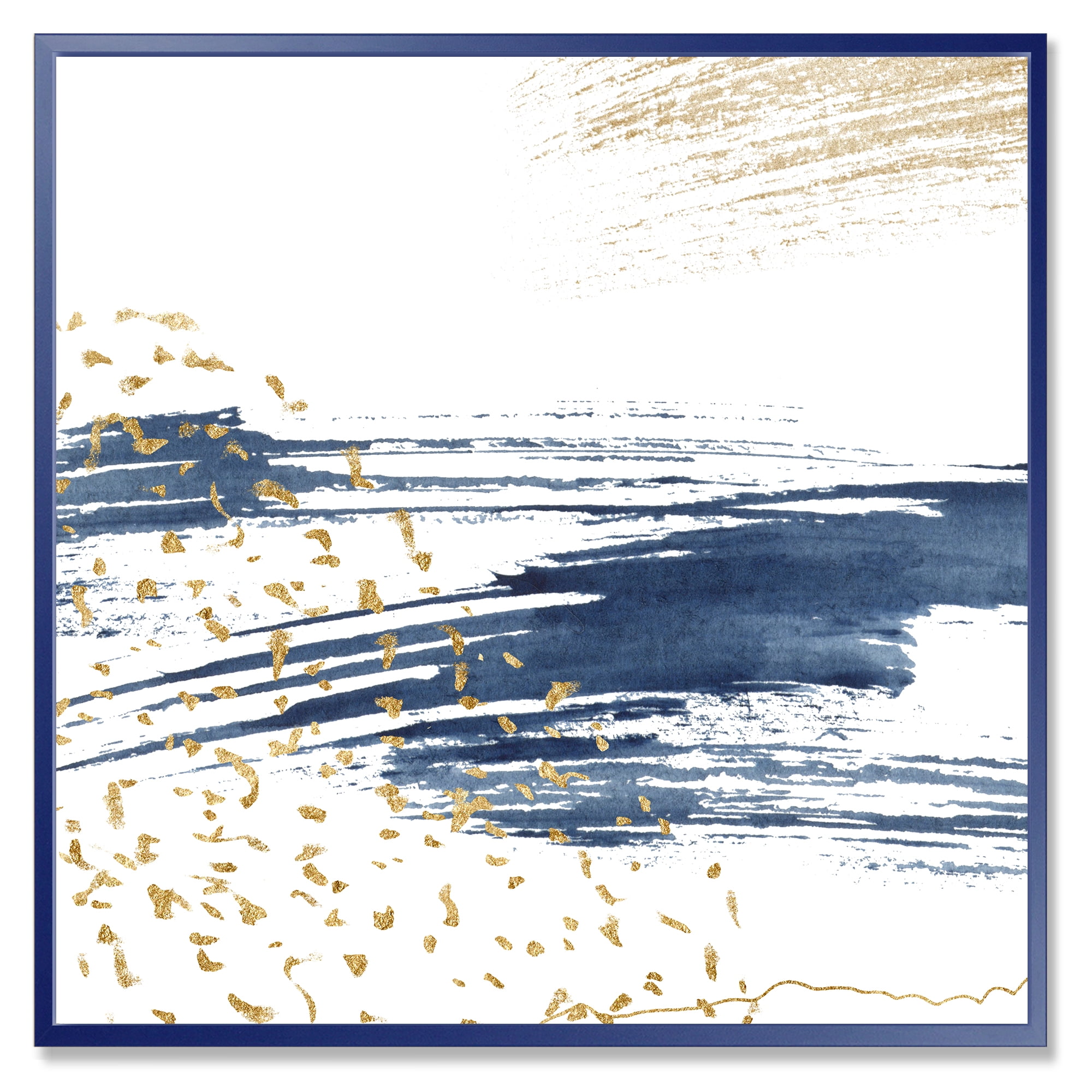 Designart 'Gold and Dark Blue and Abstract I' Modern Framed Canvas Wall Art Print
