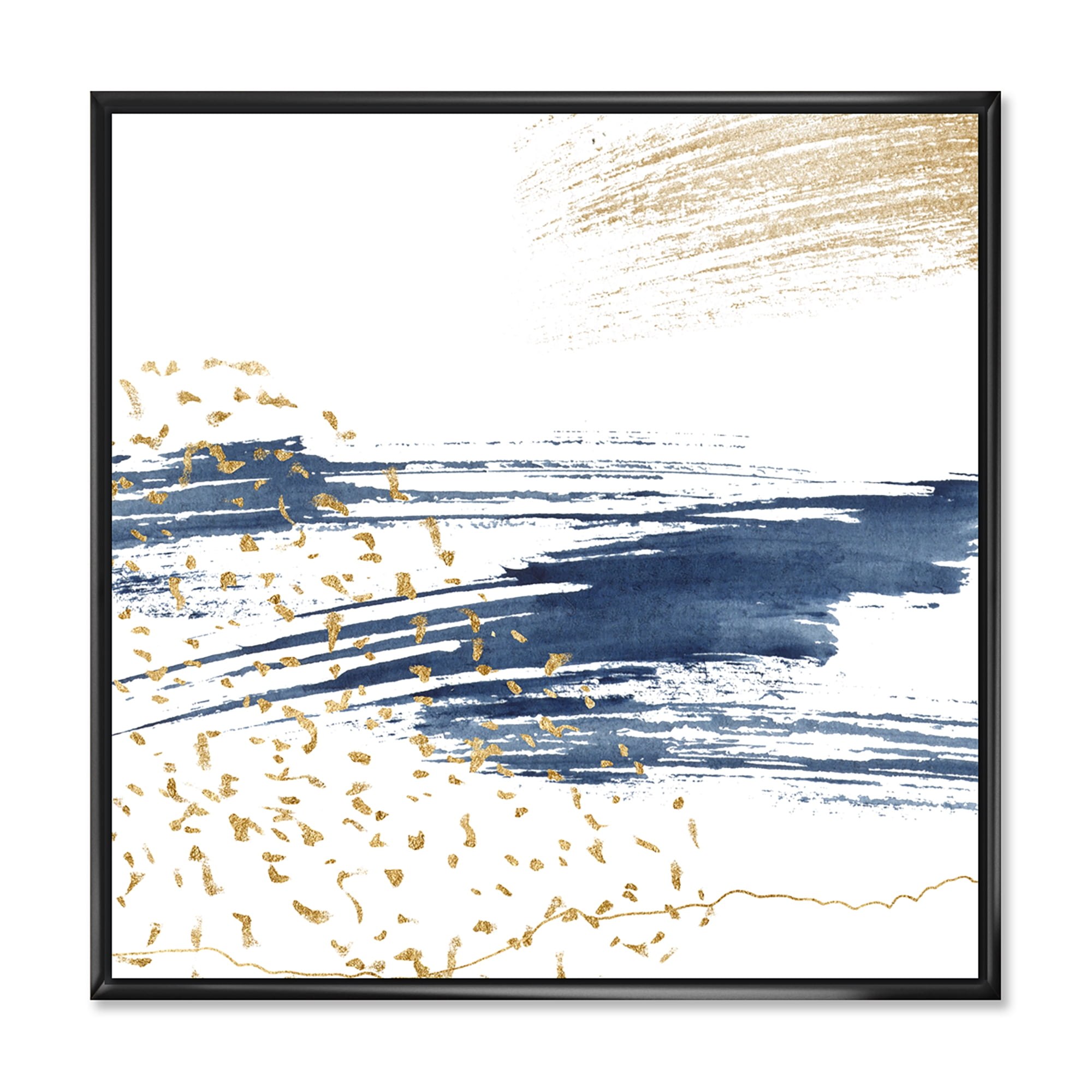 Designart 'Gold and Dark Blue and Abstract I' Modern Framed Canvas Wall Art Print