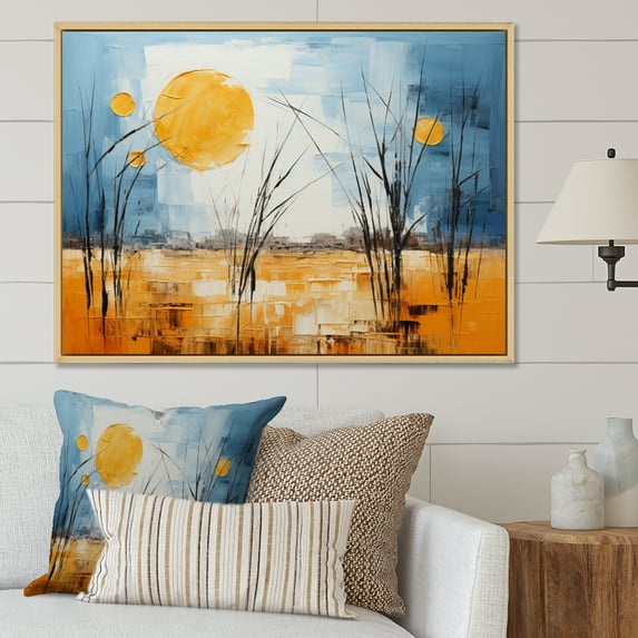 Designart "Gold and Sky Yellow Blue Prairies IX" Prairies Floater Framed Wall Art Print