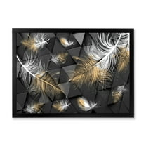 Designart 'Gold and White Feathers On Triangular' Modern Framed Art Print
