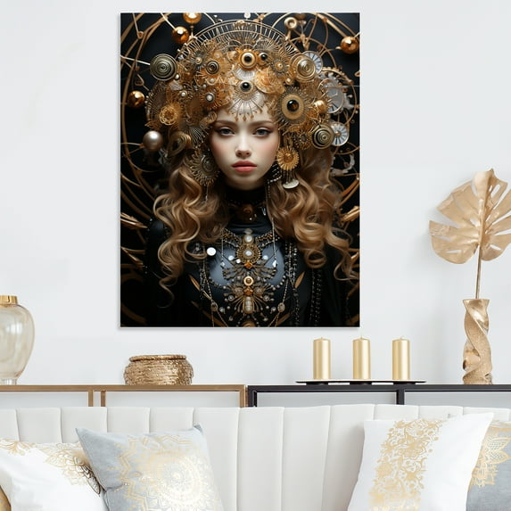 Designart "Gold and black woman Goddess Aura II In Gold and Black"Woman Goddess Metal Wall Art Gold Modern Living Room Wall Art