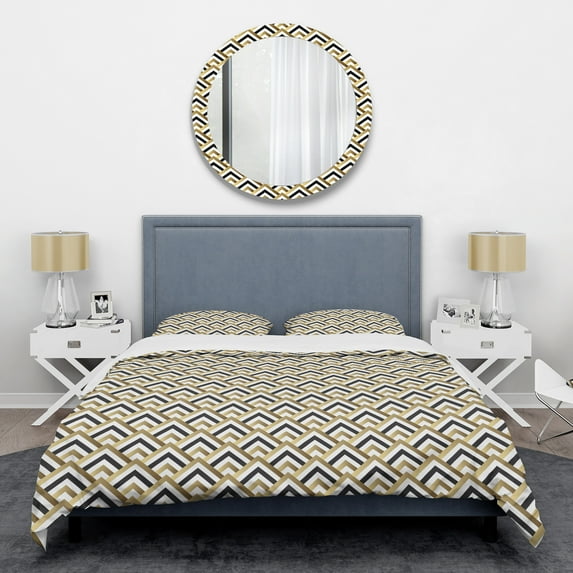 Designart 'Gold black and white triangle' Mid-Century Modern Duvet Cover Set