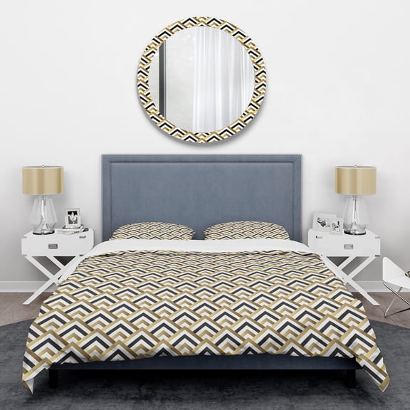 Designart 'Gold black and white triangle' Mid-Century Modern Duvet Cover Set