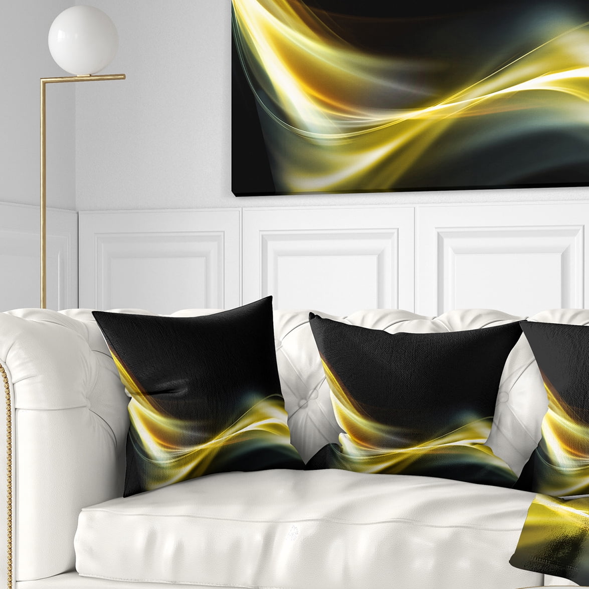 Designart Gold in Black Upward Lines - Abstract Throw Pillow - 18x18