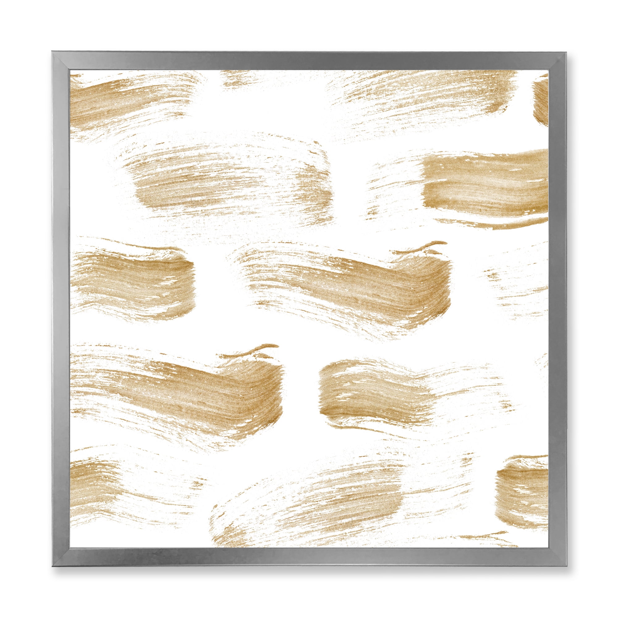 Designart 'Golden Abstract Brush Strokes' Modern Framed Art Print