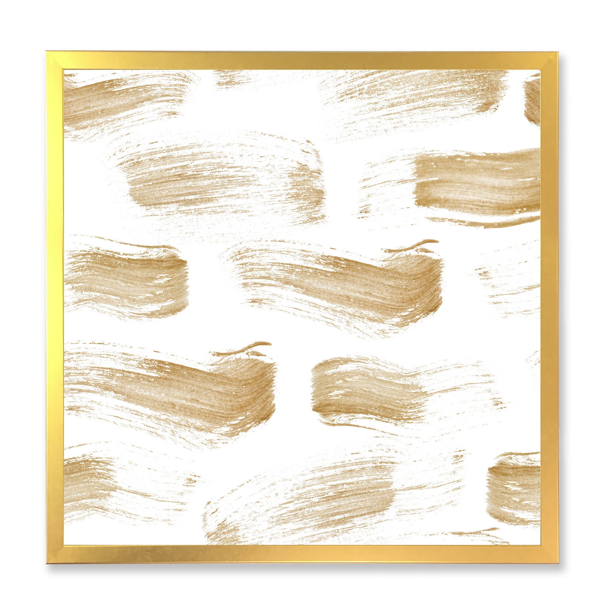 Designart 'Golden Abstract Brush Strokes' Modern Framed Art Print