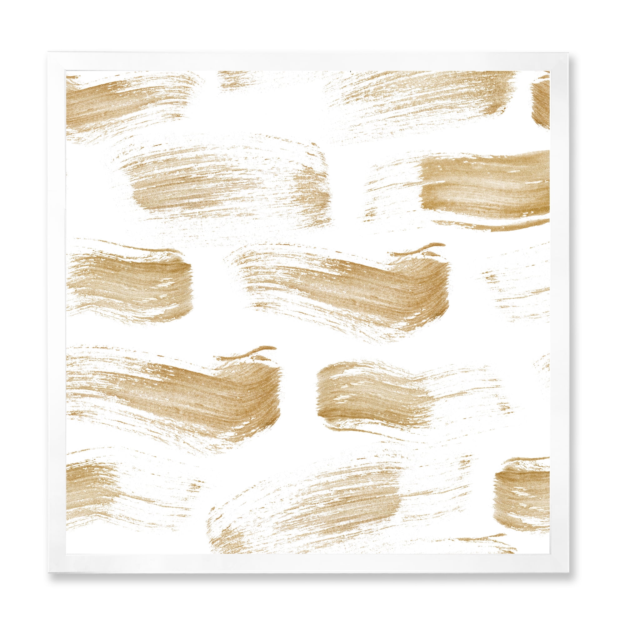 Designart 'Golden Abstract Brush Strokes' Modern Framed Art Print