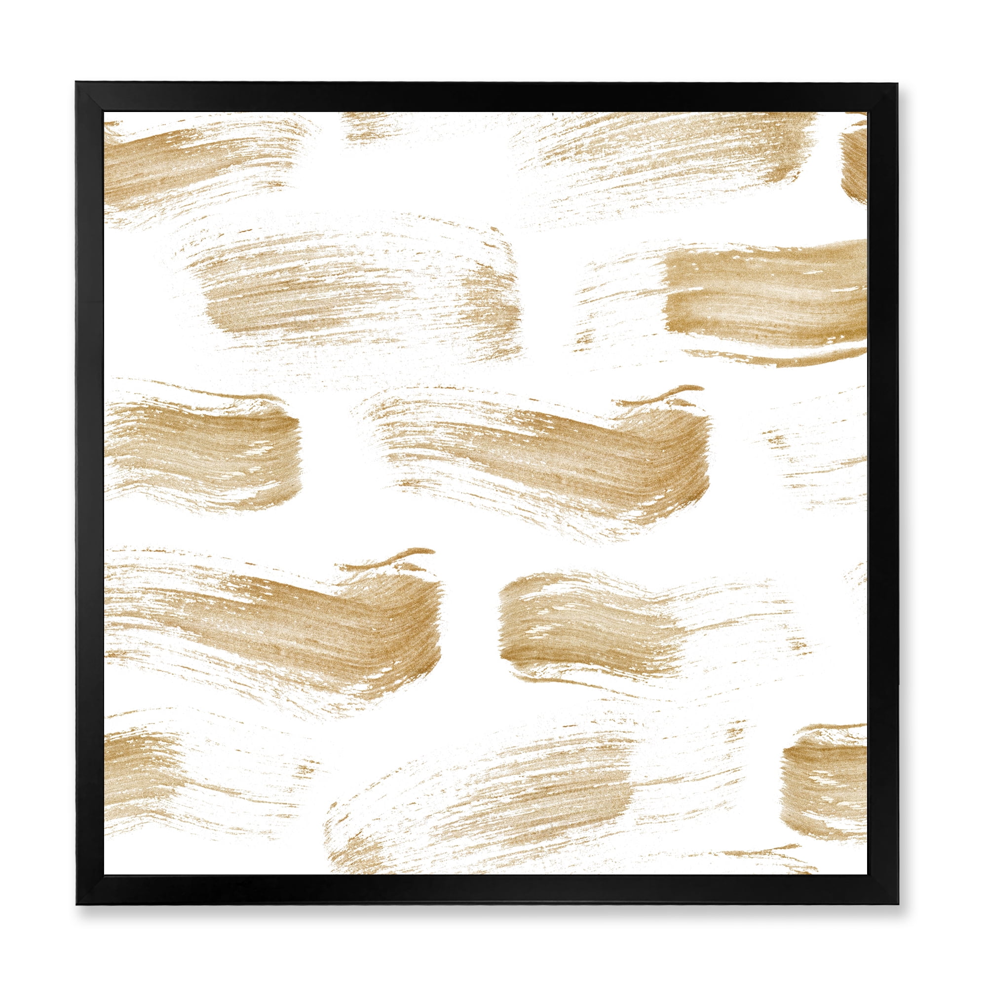 Designart 'Golden Abstract Brush Strokes' Modern Framed Art Print