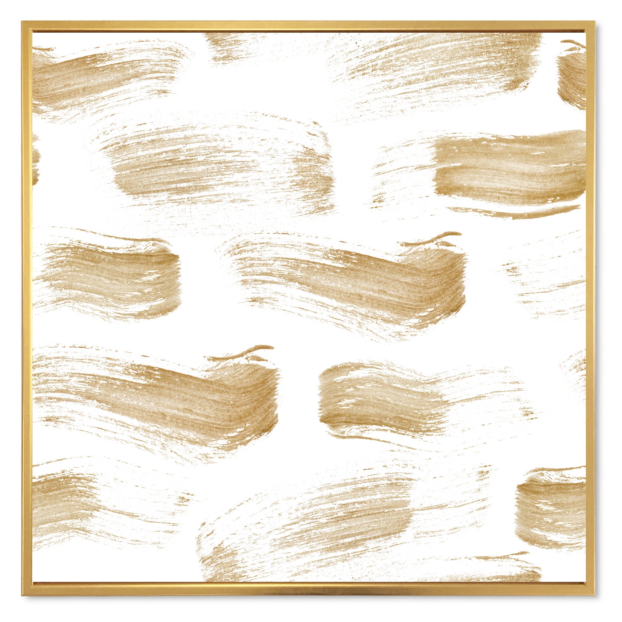 Designart 'Golden Abstract Brush Strokes' Modern Framed Canvas Wall Art Print