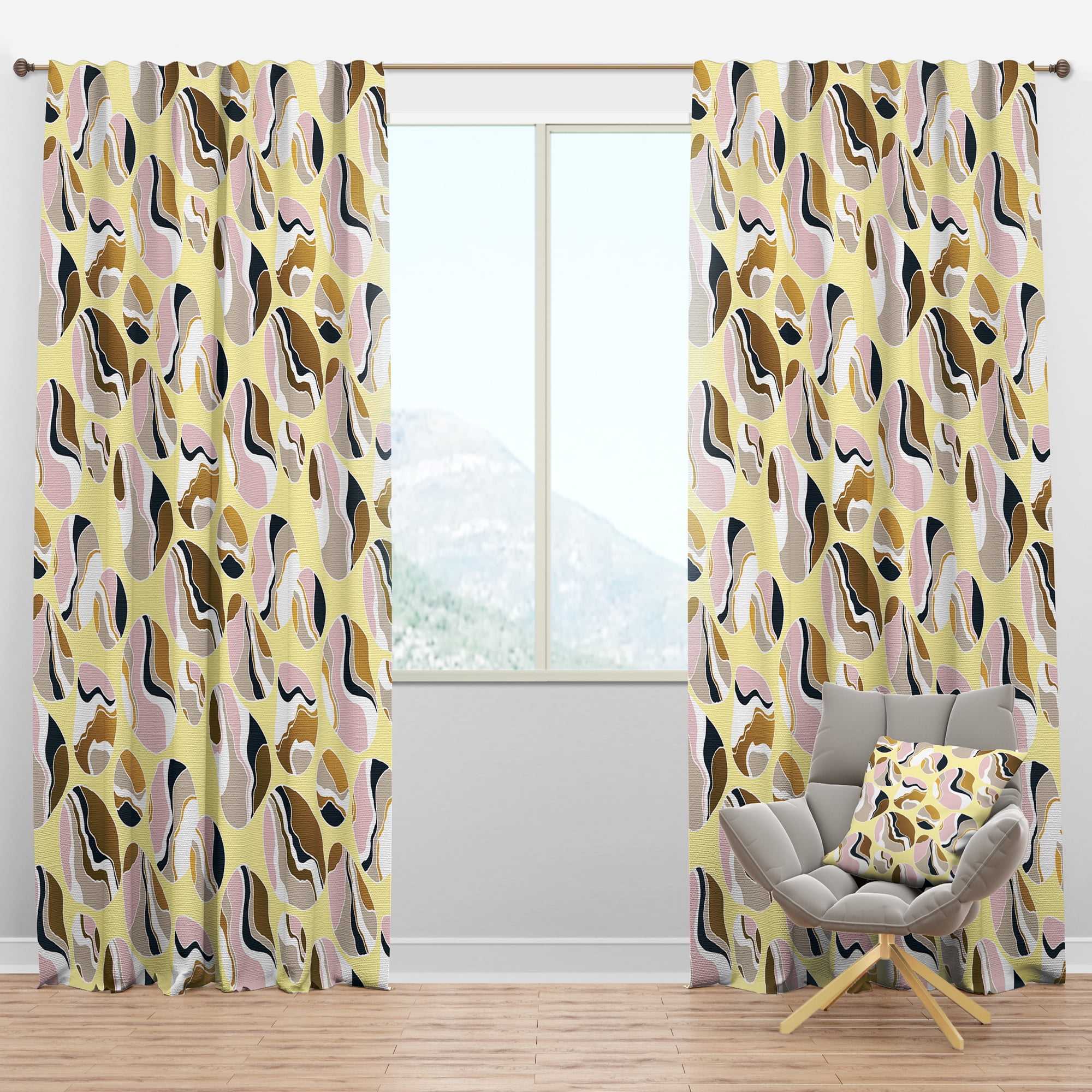 Designart 'Golden Abstract River Stones' Mid-Century Modern Blackout Curtain Panel