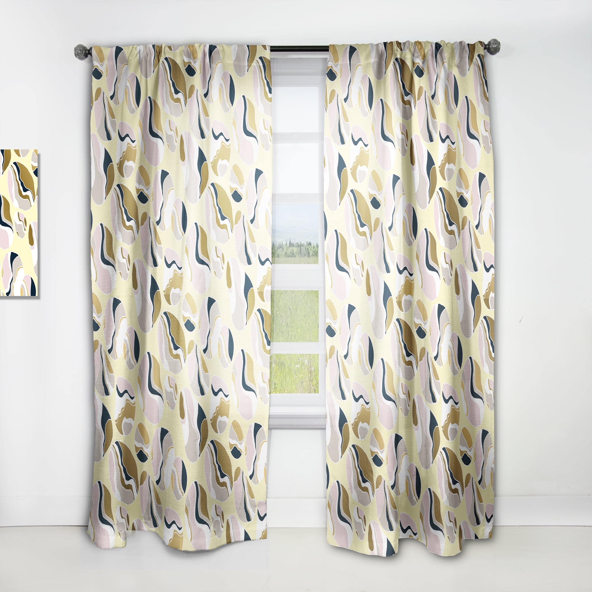 Designart 'Golden Abstract River Stones' Mid-Century Modern Curtain Panel