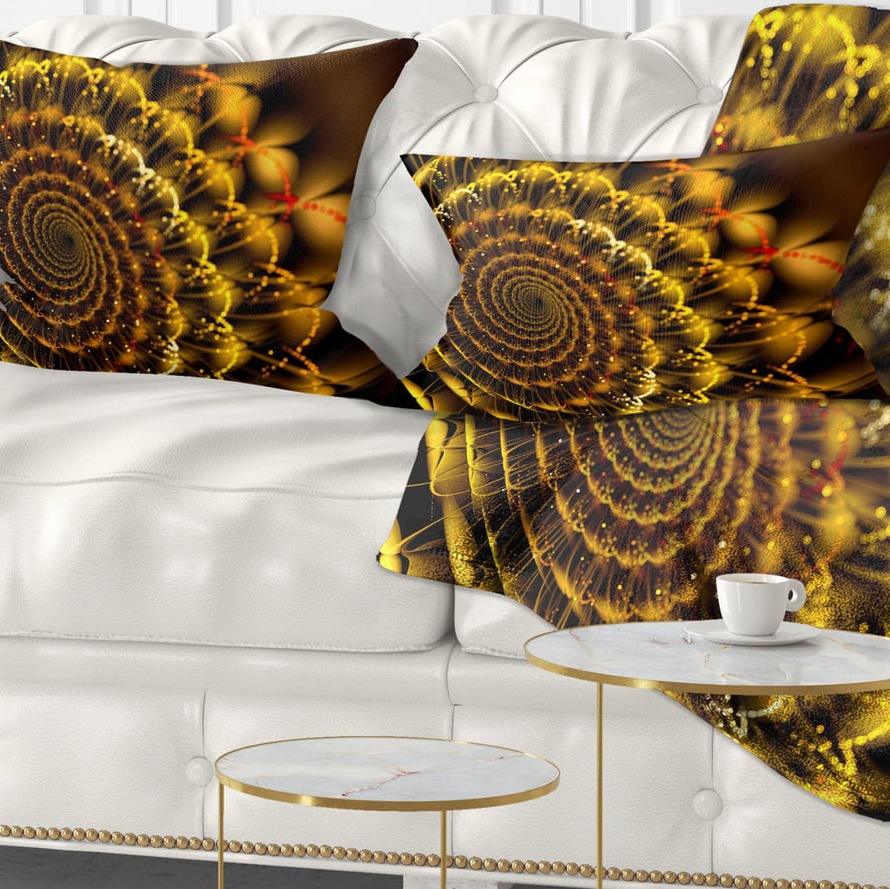 Designart Golden Abstract Spiral Flower - Abstract Throw Pillow - 12x20