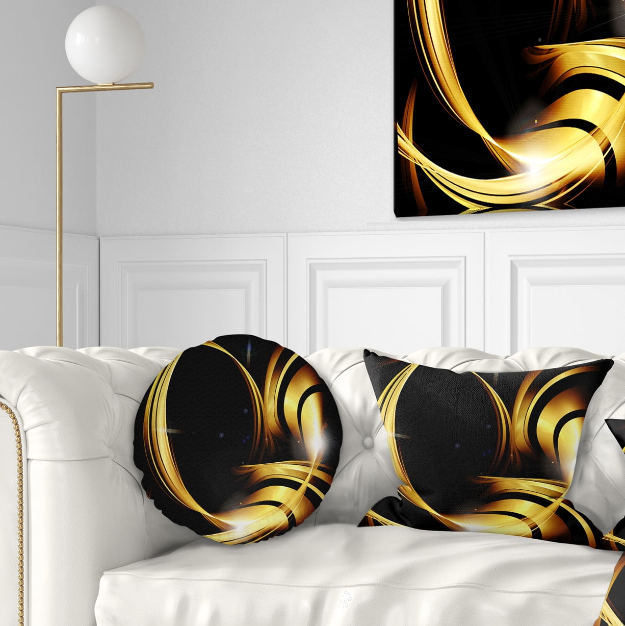 Designart Golden Abstract Warm Fractal Design - Abstract Throw Pillow - 12x20