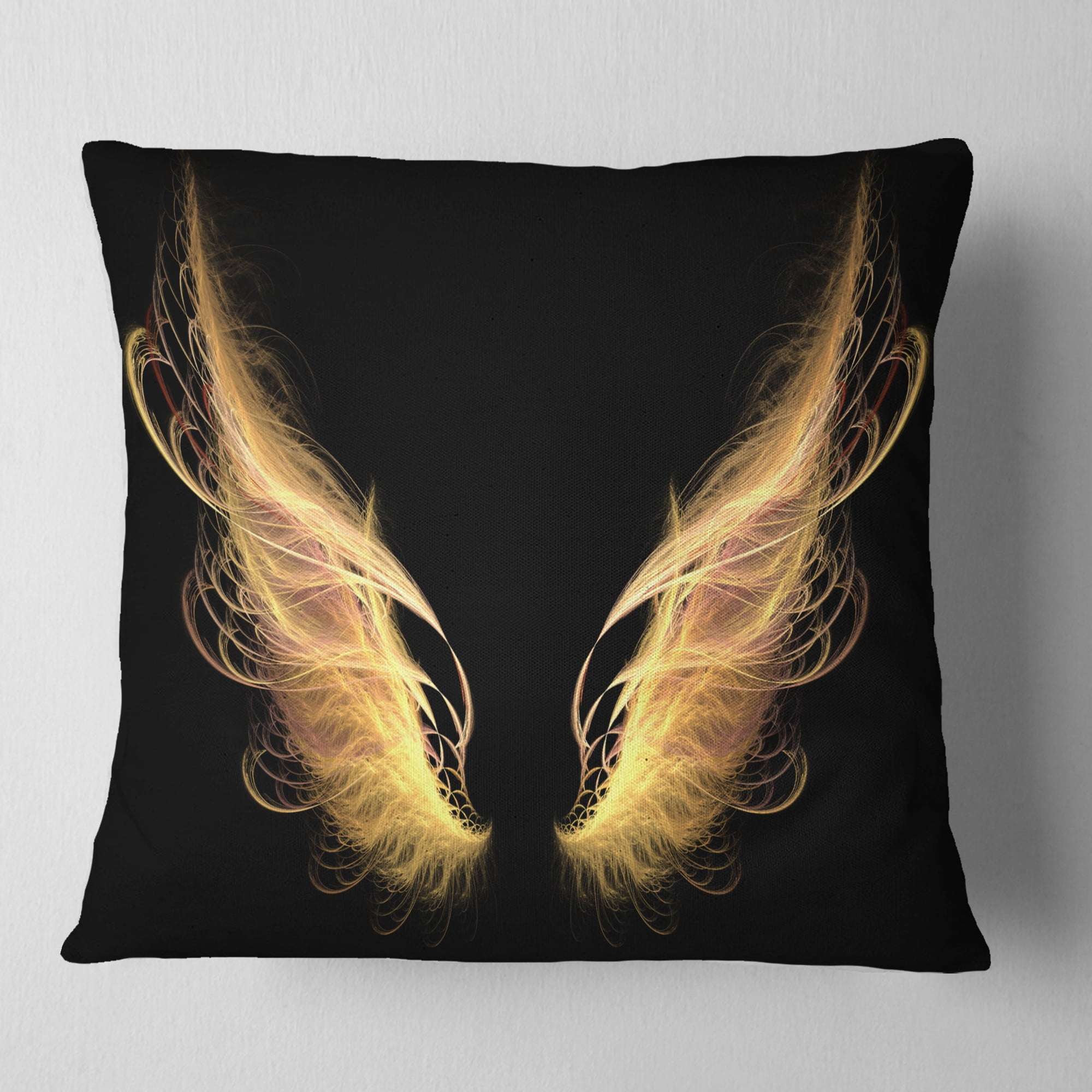 Designart Golden Angel Wings on Black - Abstract Throw Pillow - 18x18