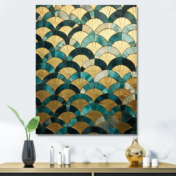 Designart "Golden Arches In Emerald IV" Abstract Shapes Canvas Art Print
