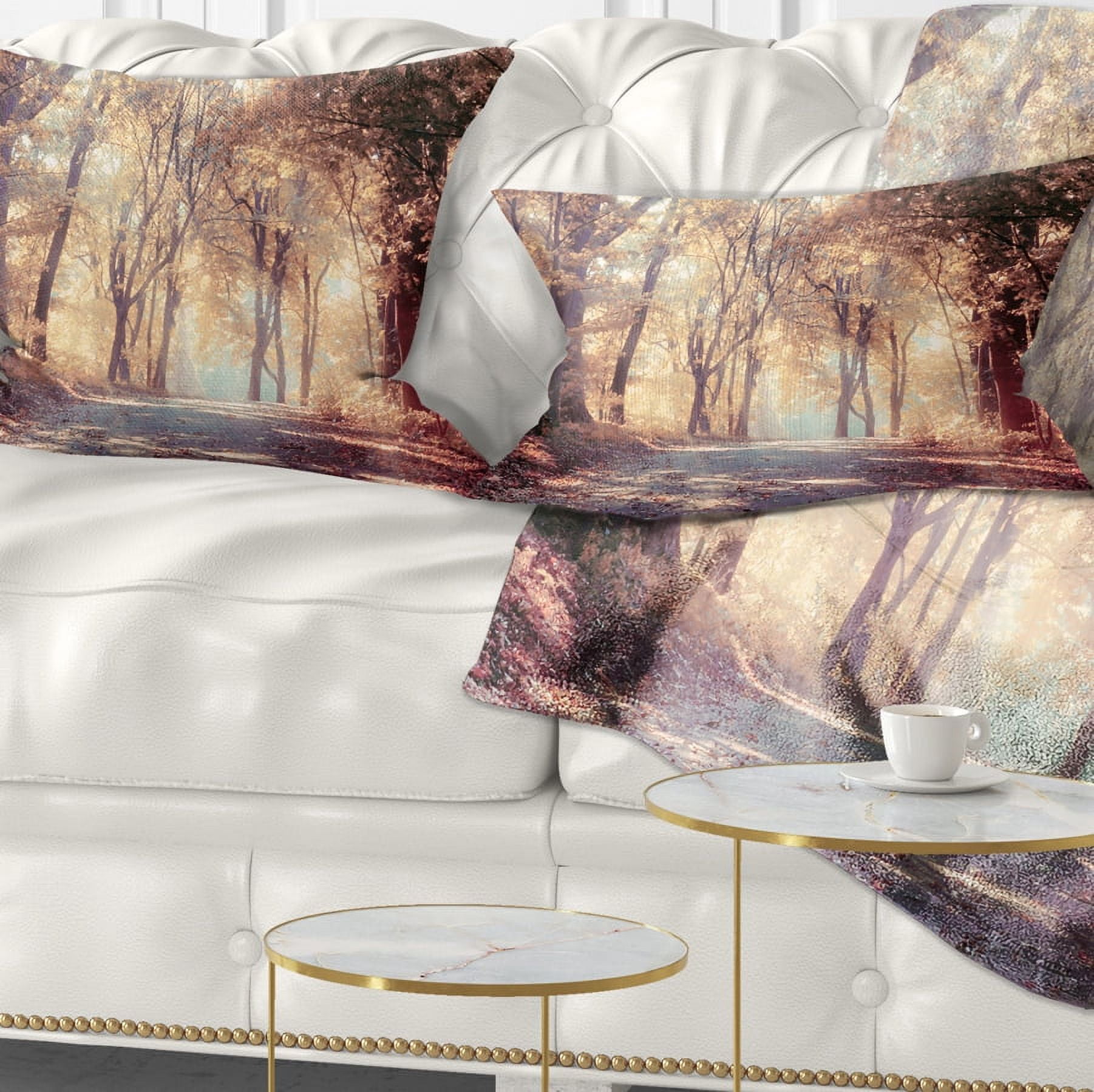 Designart Golden Autumn Beautiful Forest - Landscape Printed Throw Pillow - 12x20
