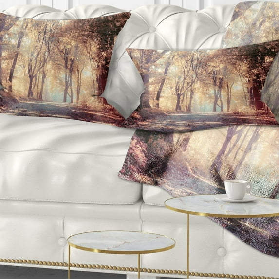 Designart Golden Autumn Beautiful Forest - Landscape Printed Throw Pillow - 12x20