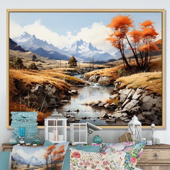Designart "Golden Autumn China Art painting" Chinese Floater Framed Canvas Art Print