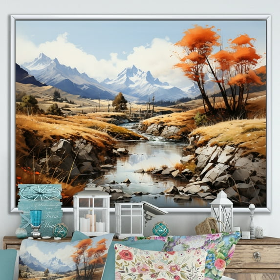 Designart "Golden Autumn China Art painting" Chinese Floater Framed Canvas Art Print