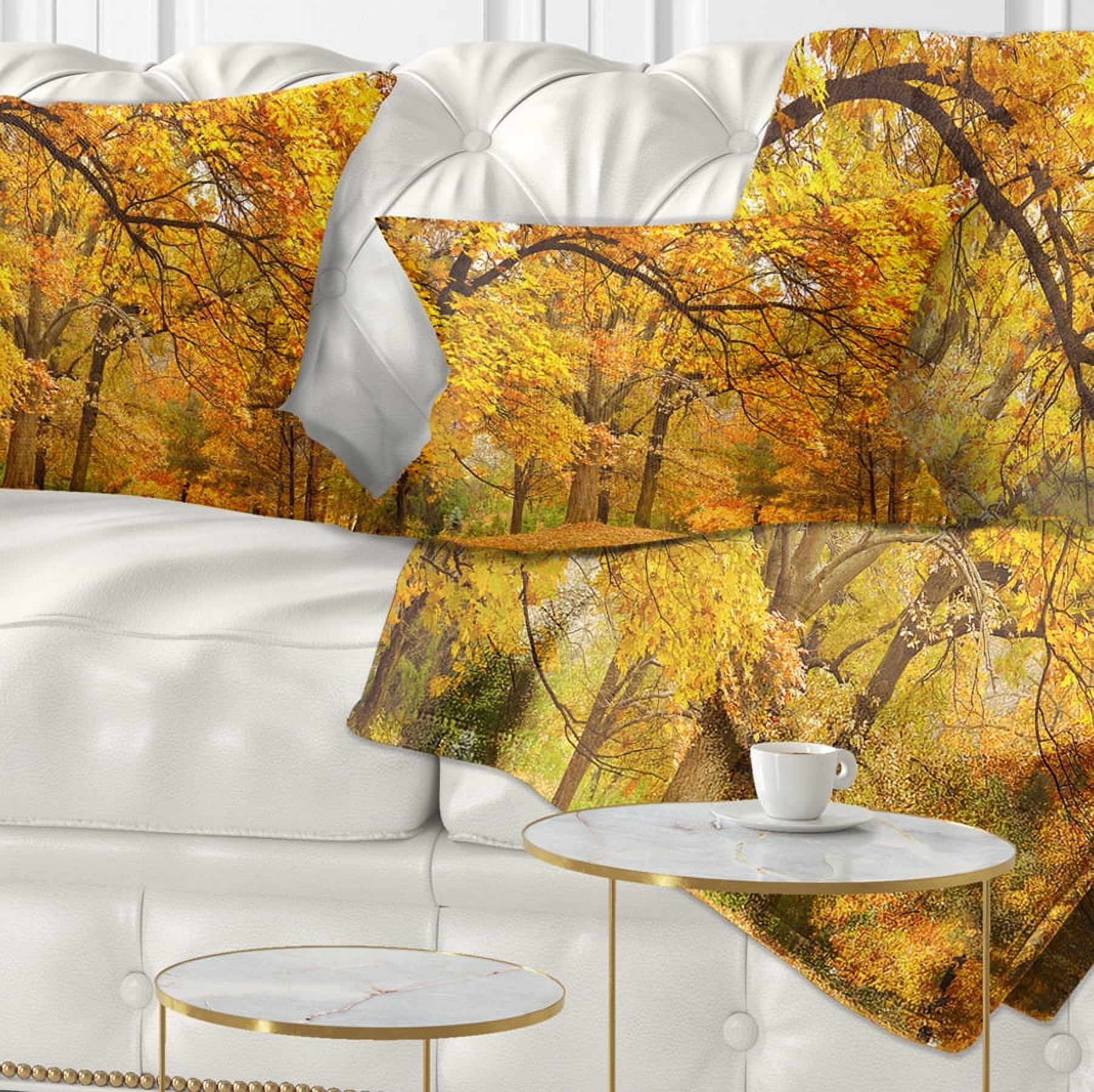 Designart Golden Autumn Forest - Landscape Photography Throw Pillow - 12x20