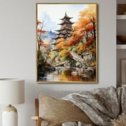Designart "Golden Autumn Japon wall art" Japanese Floater Framed Wall Art Print
