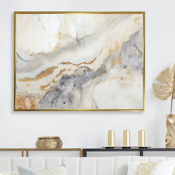 Designart "Golden Beige Geode Scene I" Stone Geode Floater Framed Canvas Art Print