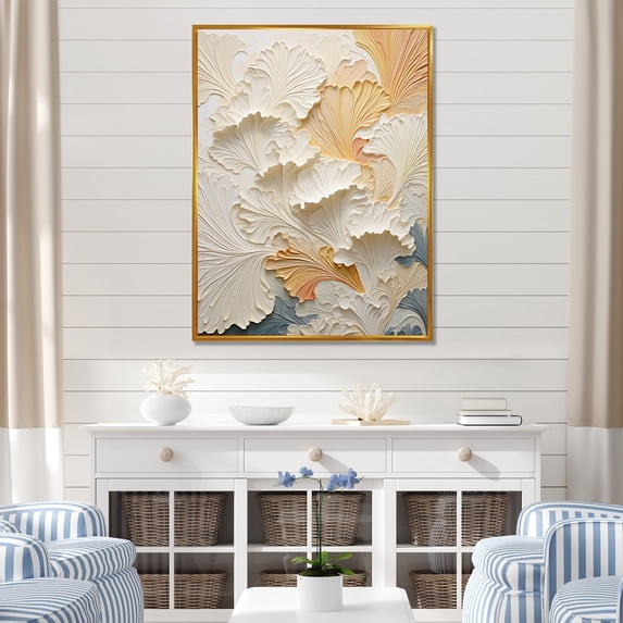 Designart "Golden Beige Palm Tree In Modern Style" Coastal Tropical Floater Framed Canvas Prints