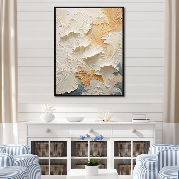 Designart "Golden Beige Palm Tree In Modern Style" Coastal Tropical Floater Framed Canvas Prints