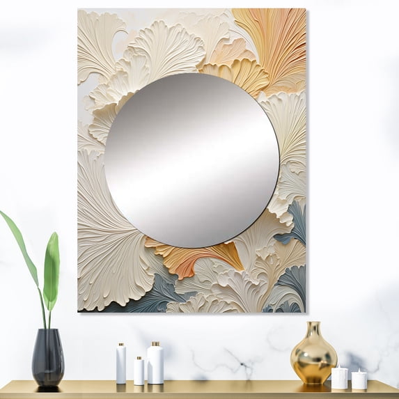 Designart "Golden Beige Palm Tree In Modern Style" Coastal Tropical Mirror Wall Decor - Coastal Beige Coastal Mirror Wall Art For Entryway - 40" x 30" Inch