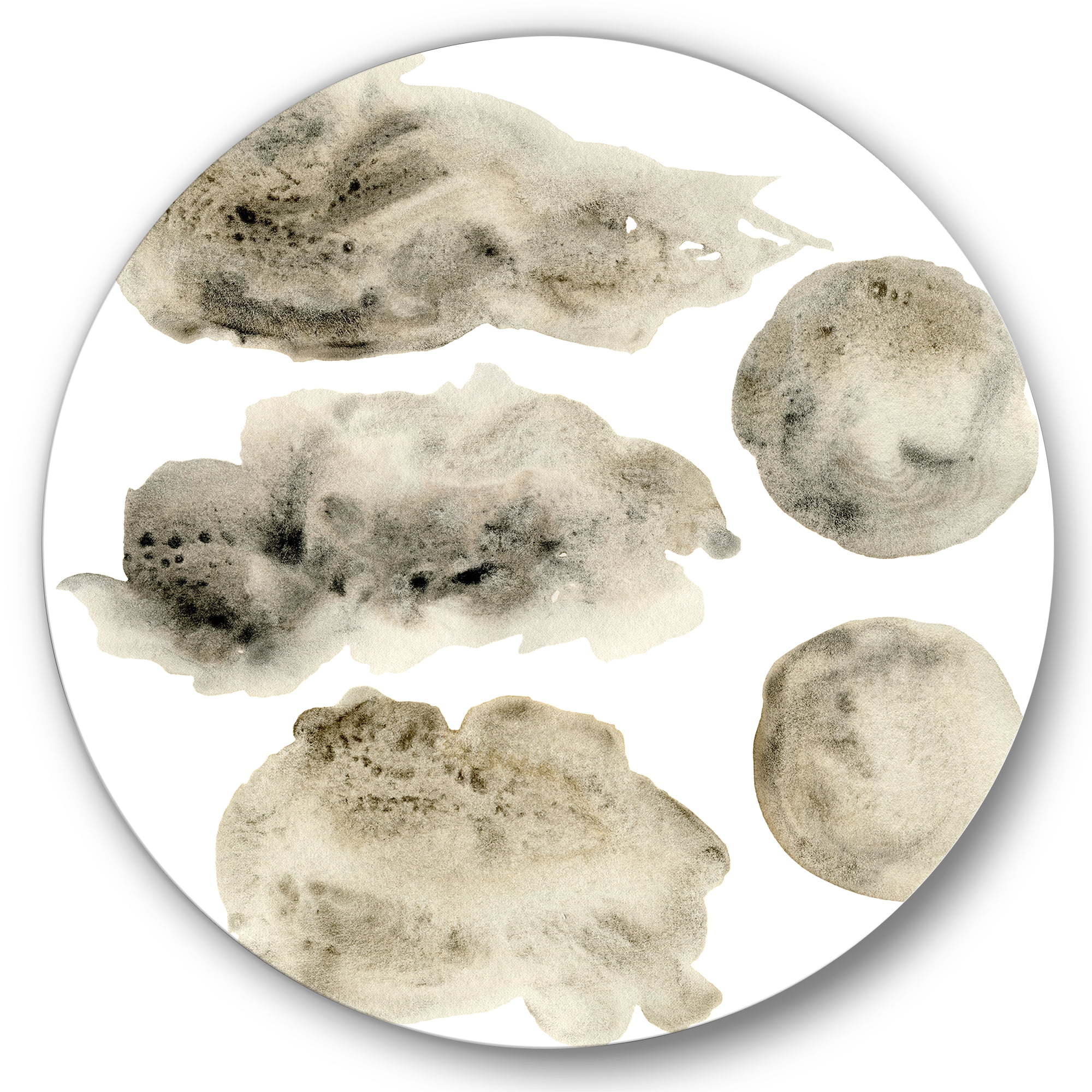 Designart 'Golden Beige and Grey Clouds II' Modern Circle Metal Wall Art 23x23 - Disc of 23