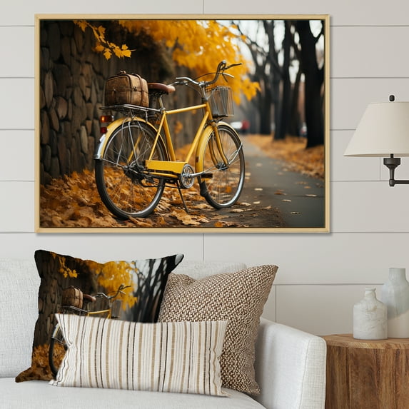 Designart "Golden Bicycle Expedition I" Bicycle Floater Framed Canvas Prints