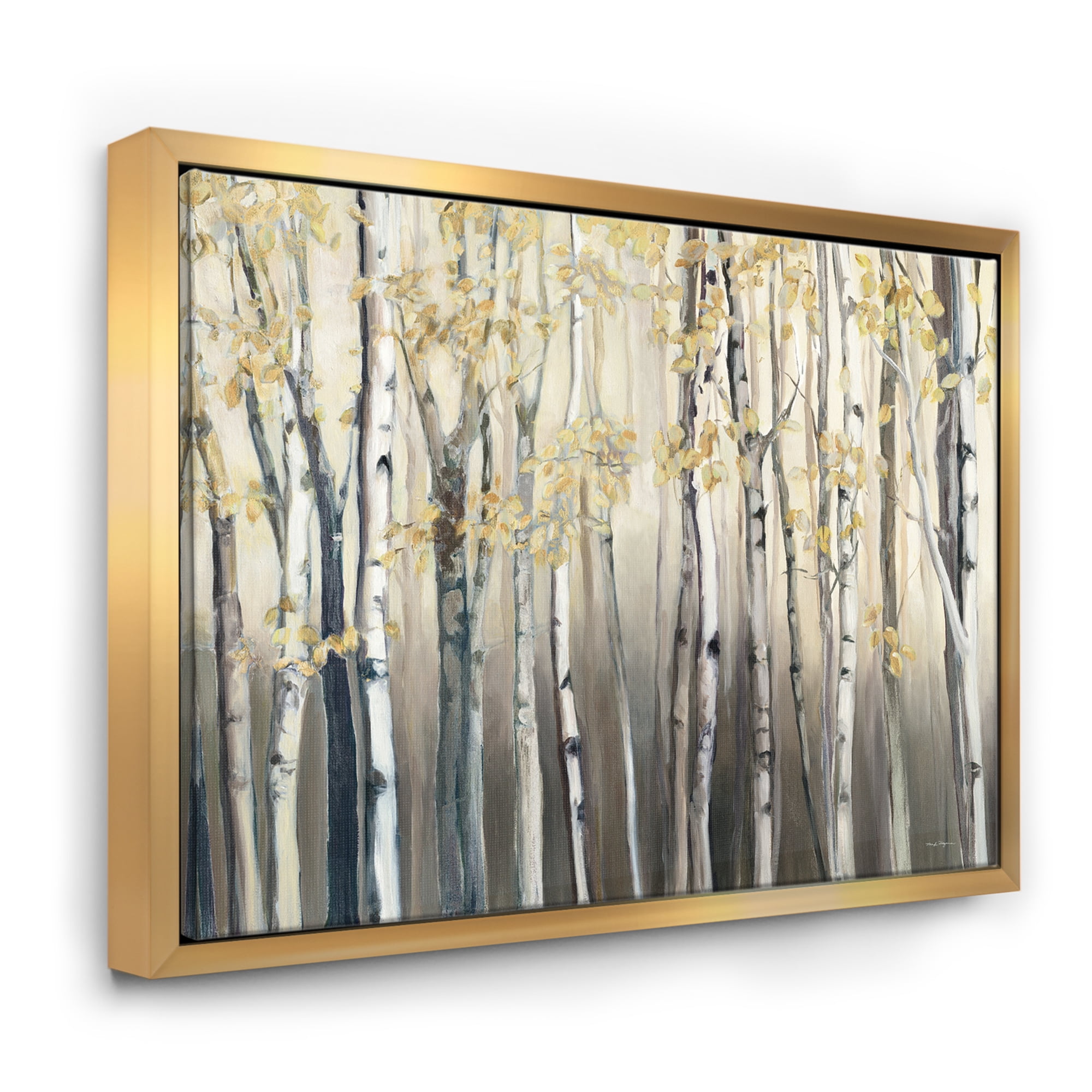 Designart ' Golden Birch Forest I ' Landscapes Framed Canvas