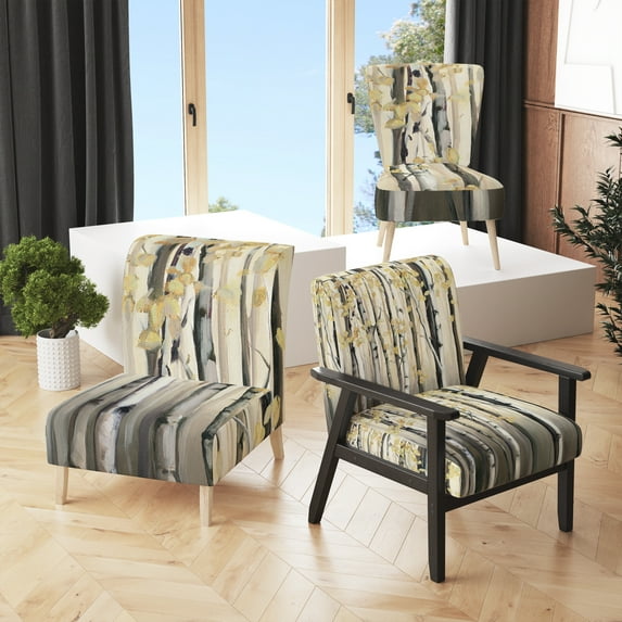 Designart "Golden Birch Forest IV" Upholstered Cabin & Lodge Accent Chair - Arm Chair
