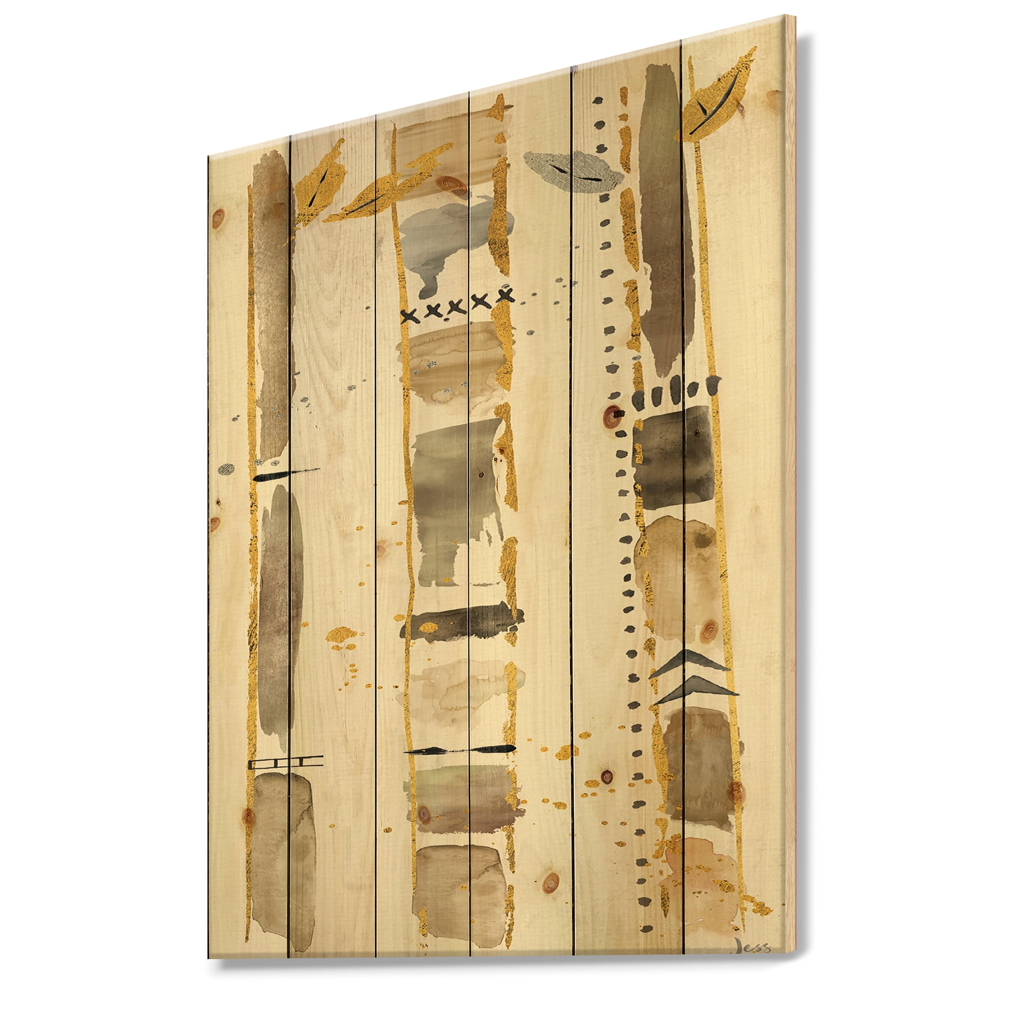 Designart 'Golden Birch Tree Forest VI' Modern & Transitional Print on Natural Pine Wood