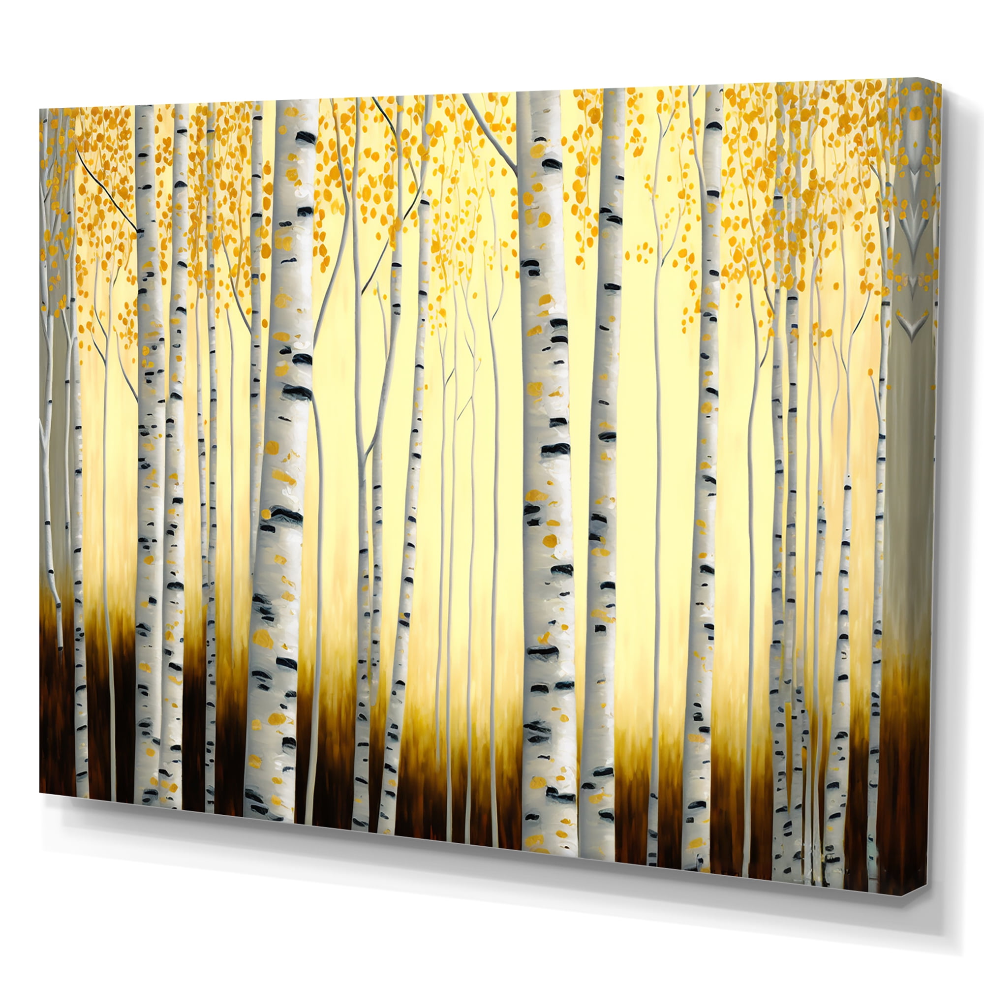 Designart Golden Birch Trees Forest III Canvas Wall Art