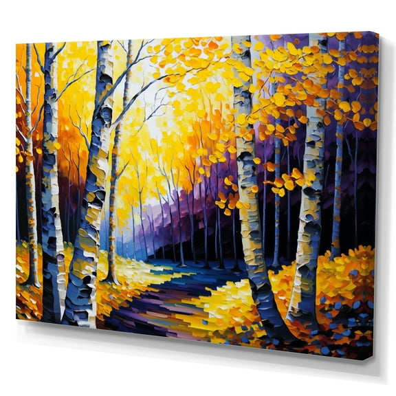 Designart Golden Birch Woods II Canvas Wall Art