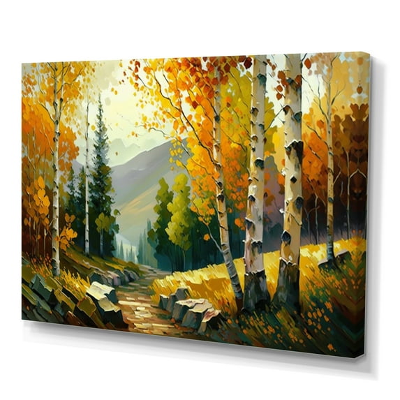 Designart Golden Birch Woods III Canvas Wall Art