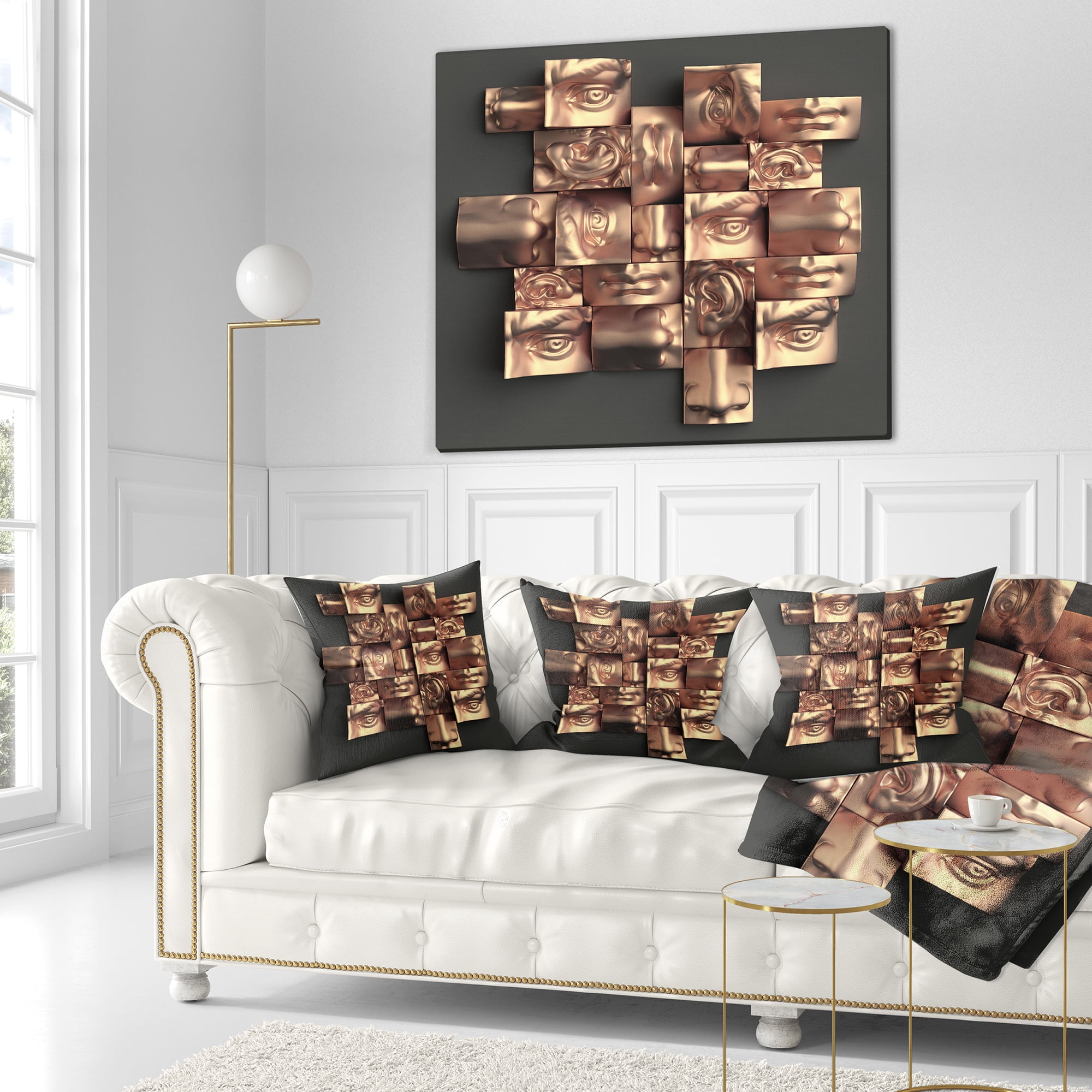Designart Golden Black Abstract Design - Abstract Throw Pillow - 16x16