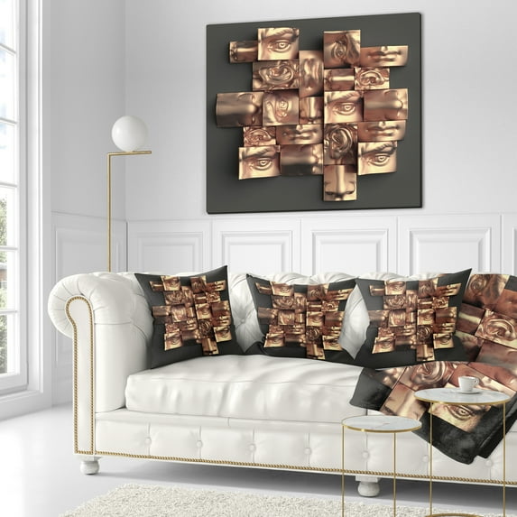 Designart Golden Black Abstract Design - Abstract Throw Pillow - 18x18