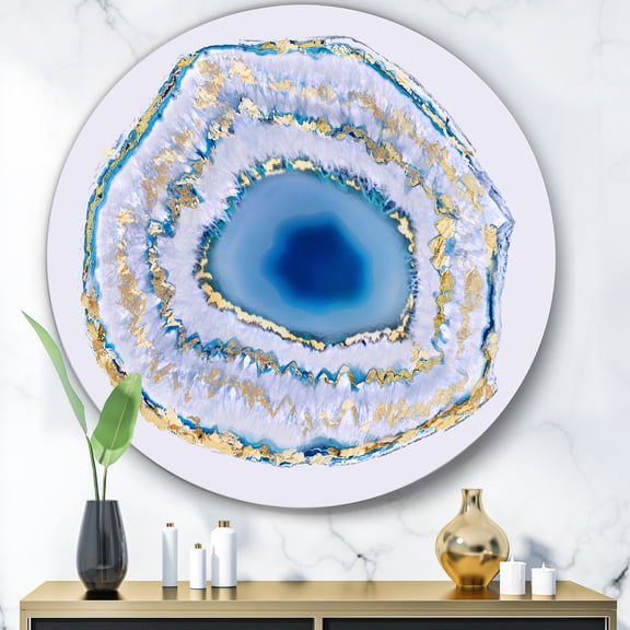 Designart 'Golden Blue Agate' Metal Wall Art
