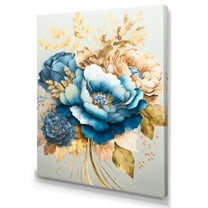 Designart Golden Blue Flower Arrangement II Canvas Wall Art